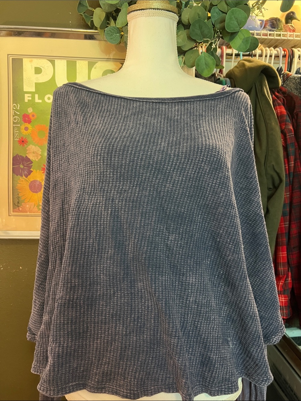 We The Free Waffle-Knit Boatneck Off the Shoulder Top - Navy or Dark Purple